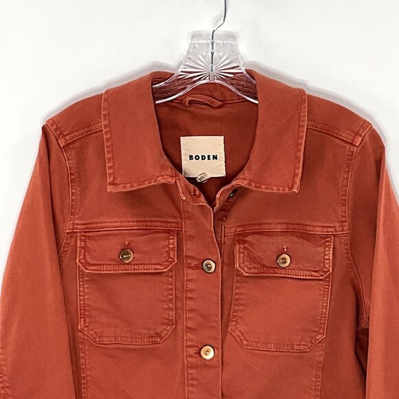 Boden Jean Jacket Women 8 Rust Earthy Cropped Pockets Button Up Boxy Denim - Picture 4 of 6